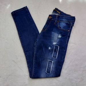 Class X Denim New Energy Blue Jeans Low Rise Skinny Stretch Distressed Size 28 L